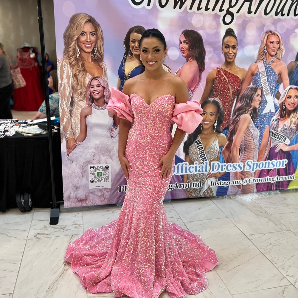 Pink Sequin Off-Shoulder Gown